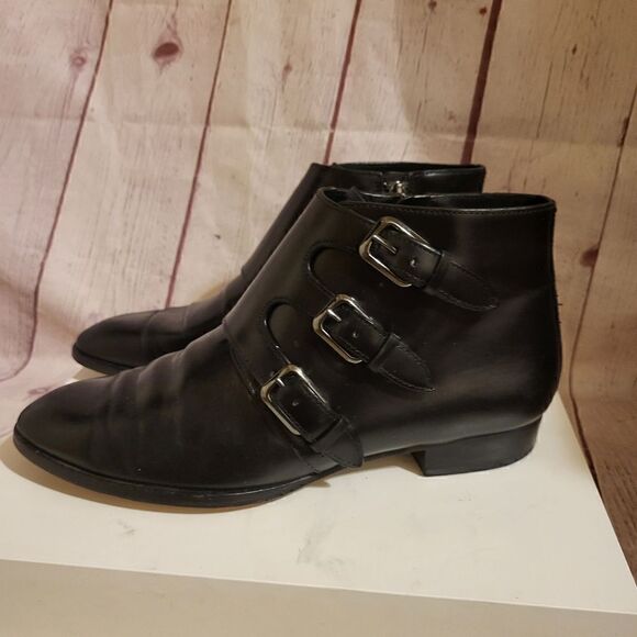 Michael Michael Kors "Prudence" Blak Smooth Leather 3 Buckle Ankle Boots 8m $225 - Picture 5 of 7
